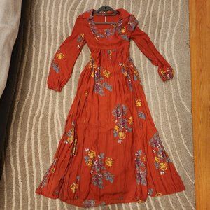 NWOT Red Floral Free People Long Sleeve Summer Maxi Dress